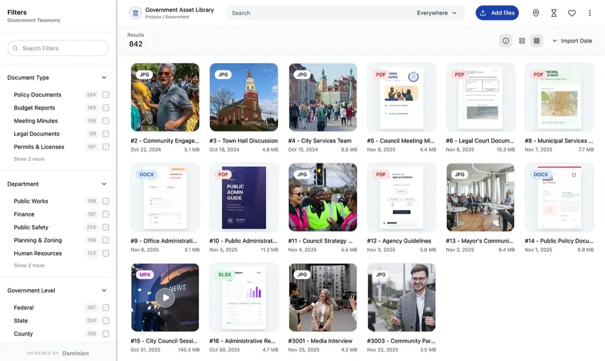 Daminion web client with shared team catalog and user roles